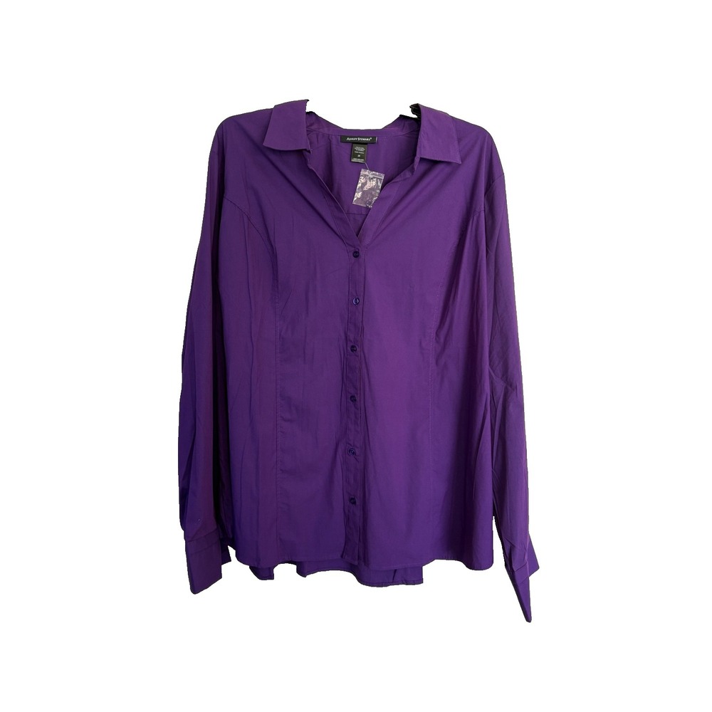 Ashley Stewart Womens Purple Blouse Size 26 Plus Button Front Stretch Long Sleev